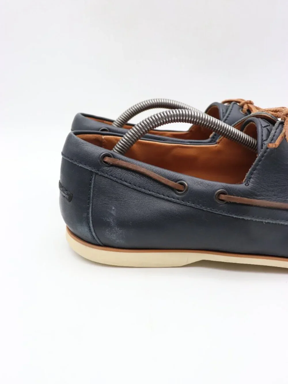 Bottega Veneta Boat Shoes Men's Size EU 44.5 Navy Leather Lace Up Loafers Italy
